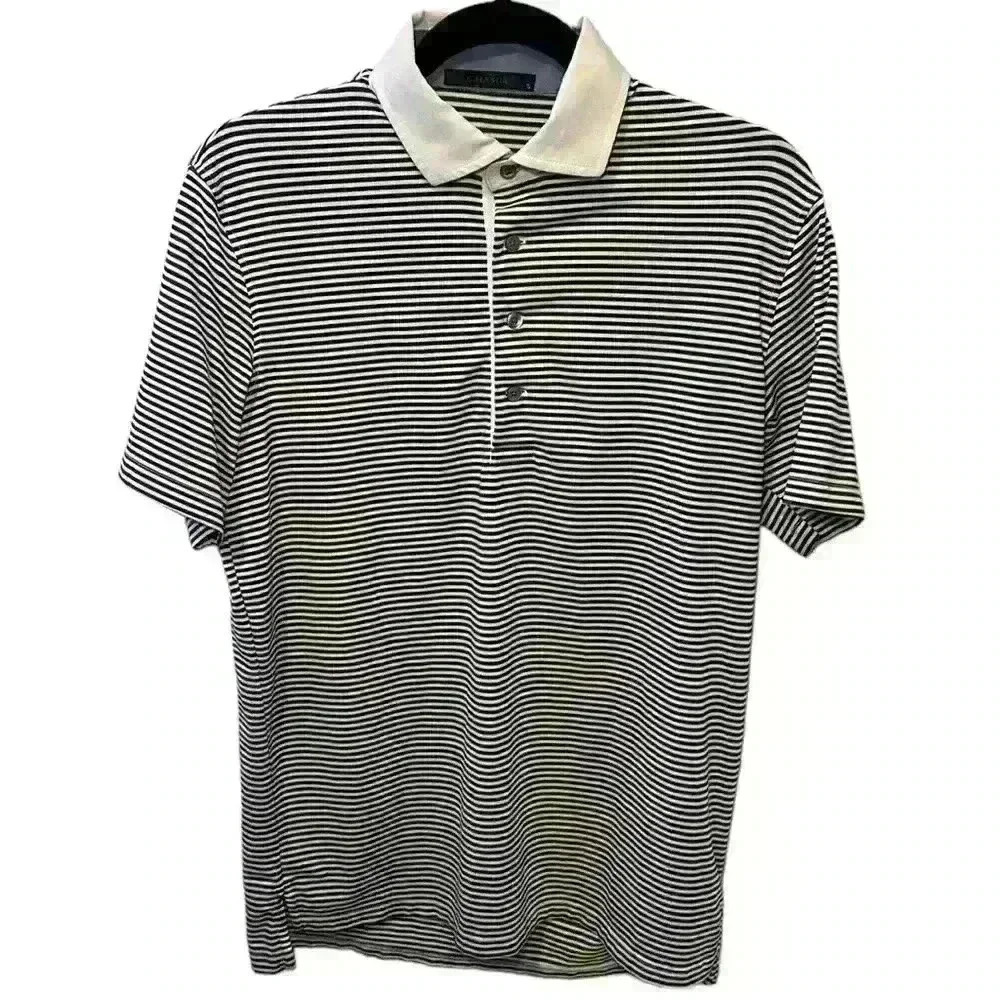 Greyson Short Sleeve Button Up Polo Slate Blue/White Striped Mens Size S